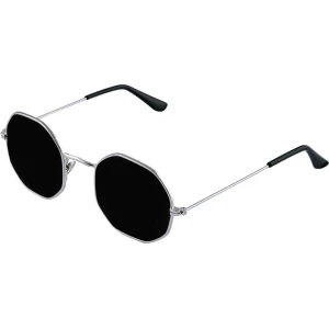 Unisex Black Silver Round Sunglass
