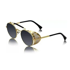 UV Protection Round Sunglasses (Free Size) (For Men & Women, Black, Golden)