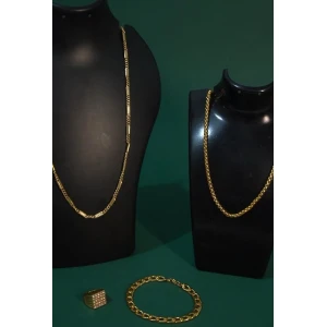 Men's Jewellery 2GoldenChain 1Bracelet & 1Ring Combo of 4