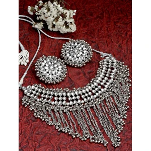 Karatcart Oxidised Silver Kundan Choker Necklace Set for Women