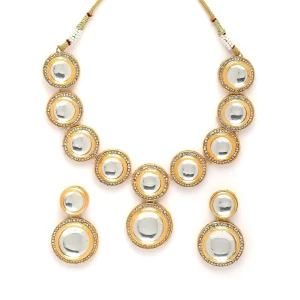 Karatcart Gold Plated Round Polki Kundan Jewellery Set for Women