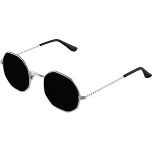 Unisex Black Silver Round Sunglass