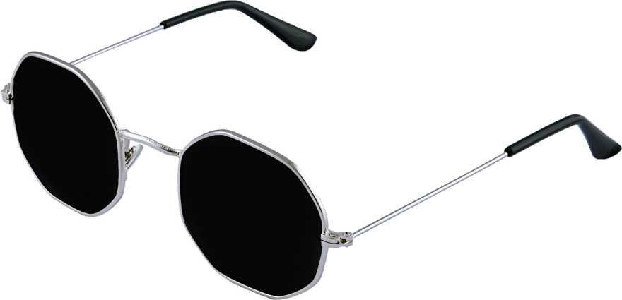 Unisex Black Silver Round Sunglass