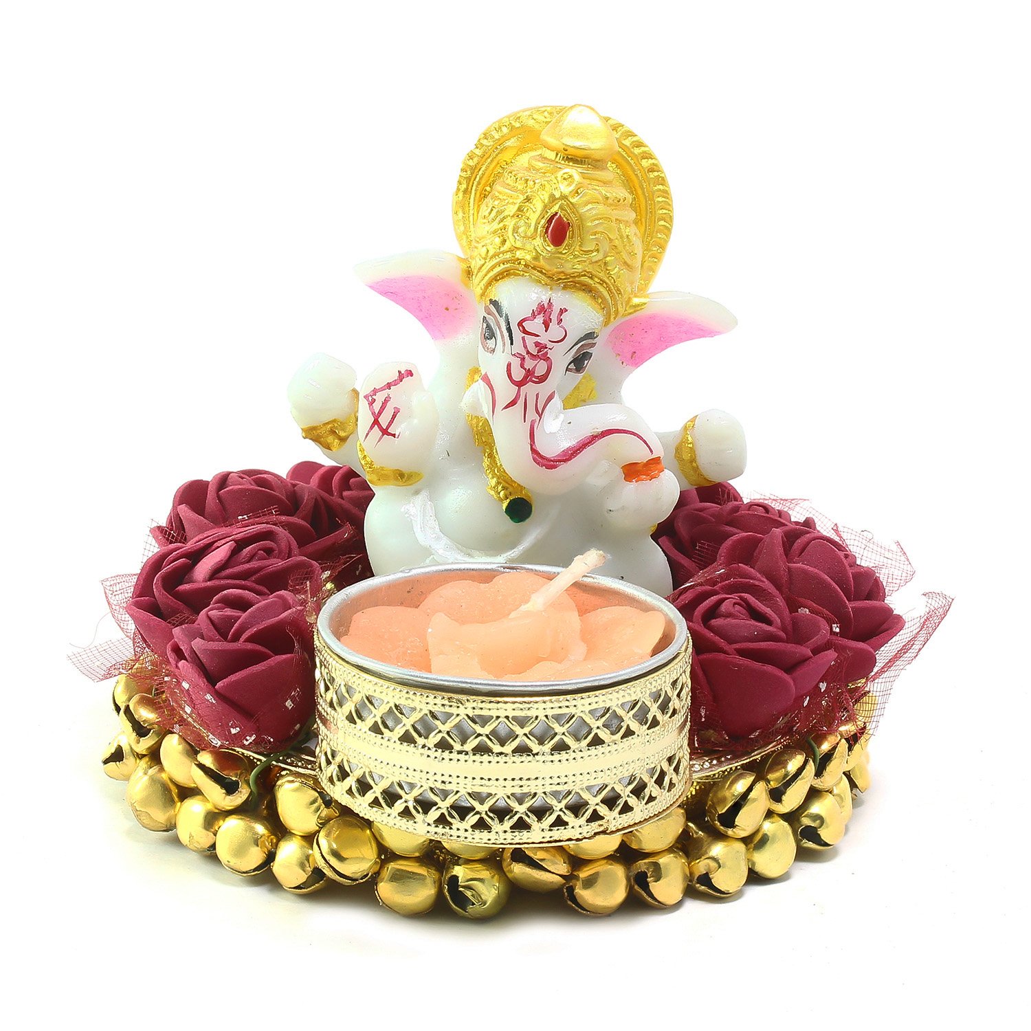 CraftIndia Lord Ganesha Idol on Decorative Plate with Tea Light Holder - Image 2