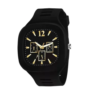 Lorenz Watch Stylish Square Black Dial Smooth Silicon Strap Black