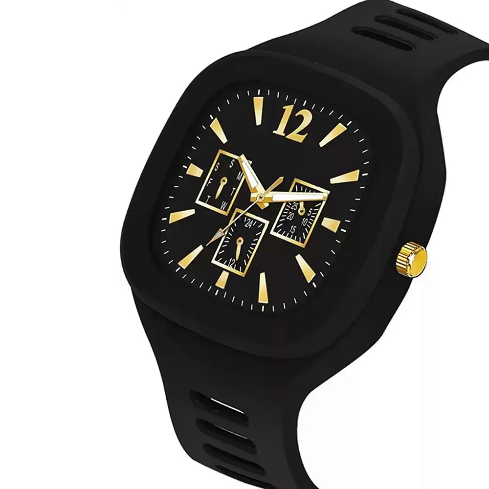 Lorenz Watch Stylish Square Black Dial Smooth Silicon Strap Black - Image 3