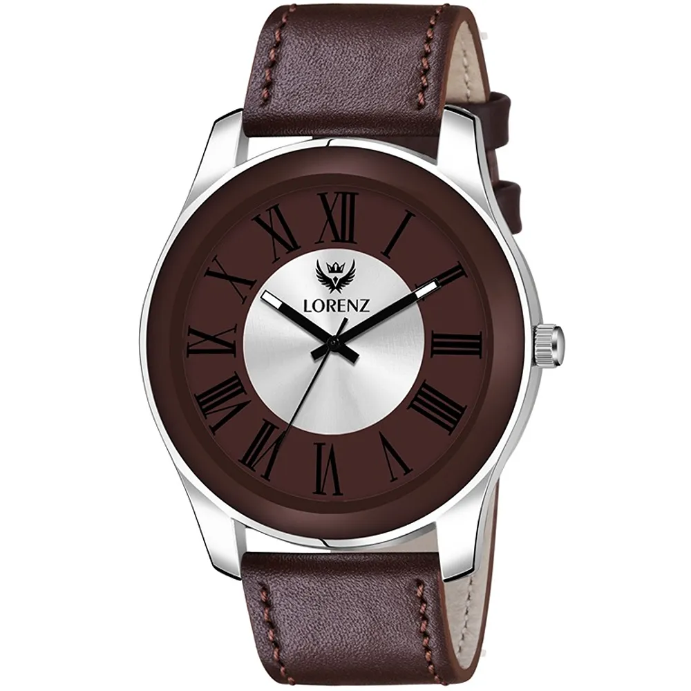 Lorenz Watch Two Tone Dial & Brown Leather Strap Analogue Watch For Men