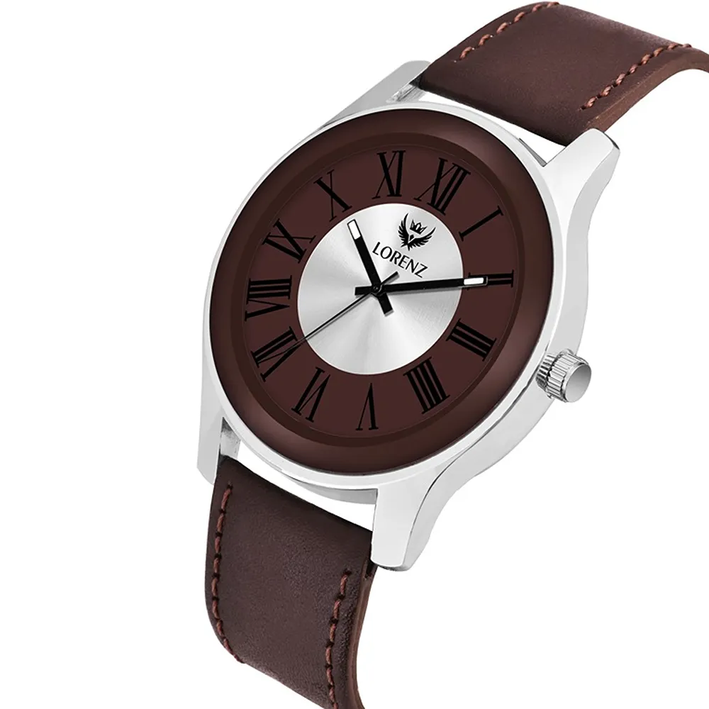 Lorenz Watch Two Tone Dial & Brown Leather Strap Analogue Watch For Men - Image 3