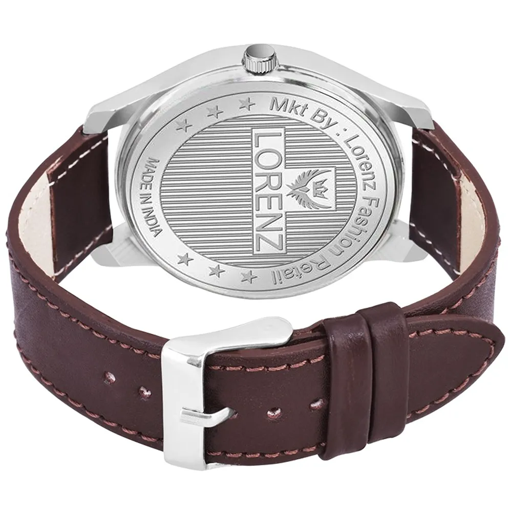 Lorenz Watch Two Tone Dial & Brown Leather Strap Analogue Watch For Men - Image 2