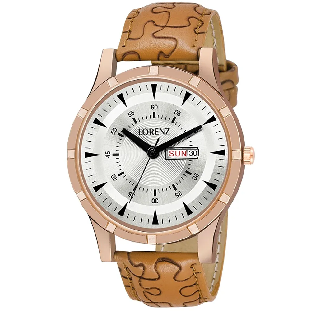 Lorenz Watch White Dial Leather Strap Day & Date Men’s Watch