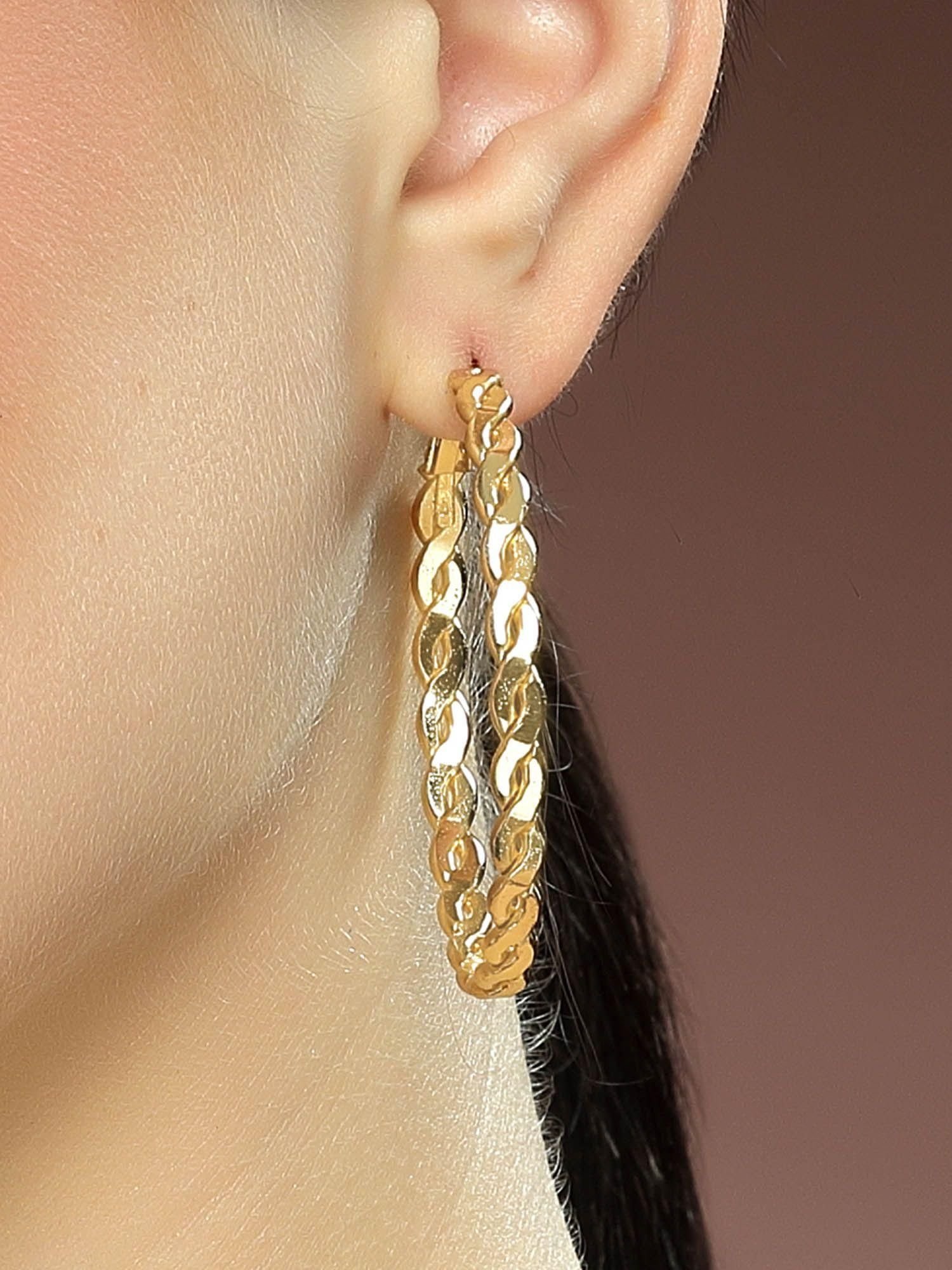 KARATCART Trendy Flat Chain Golden Tone Hoop Earrings for Women