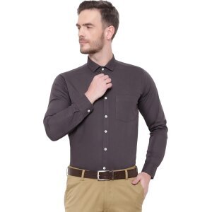SREY Men Slim Fit Solid Grey Formal Shirt