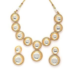 Karatcart Gold Plated Round Polki Kundan Jewellery Set for Women