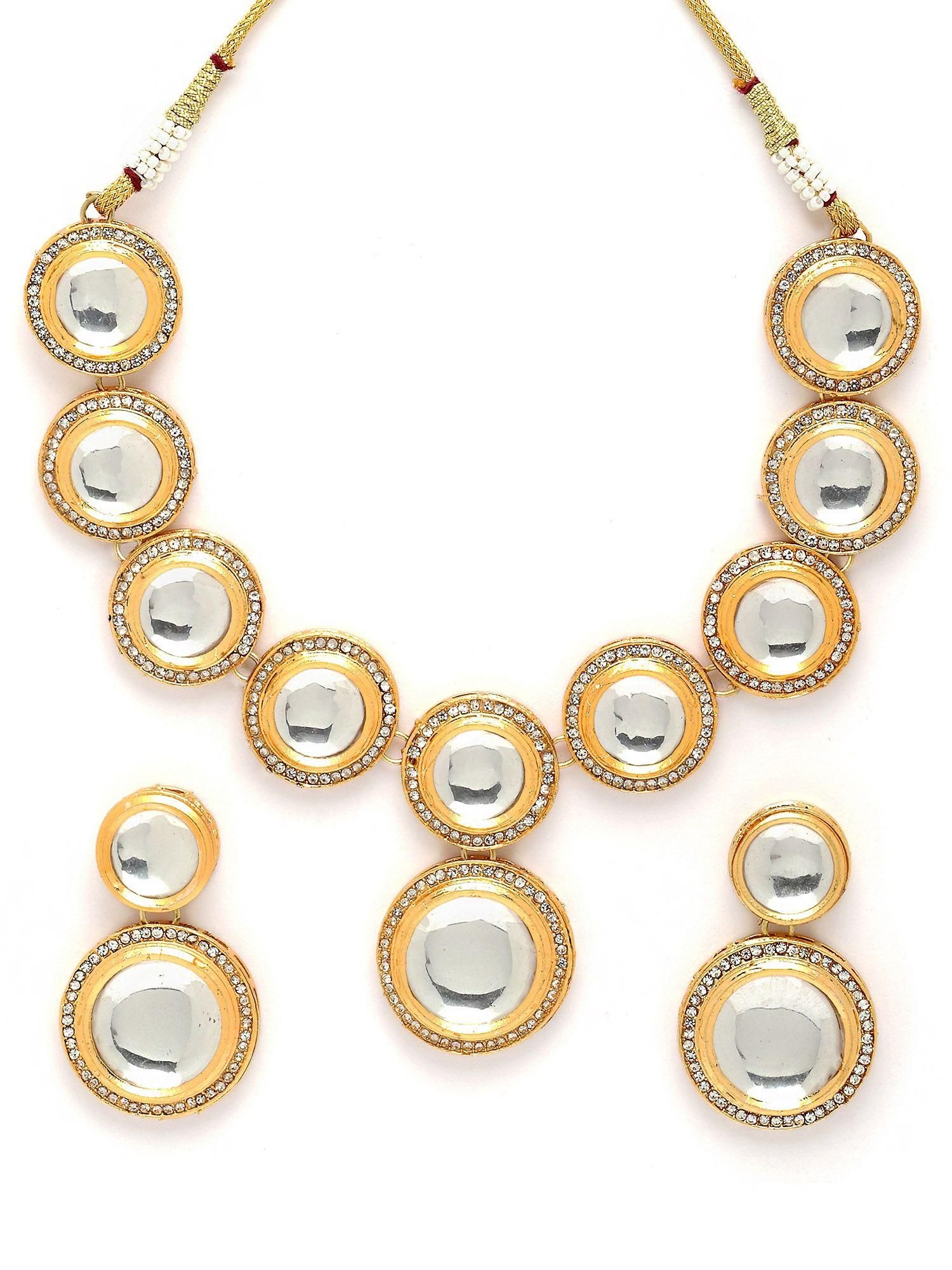 Karatcart Gold Plated Round Polki Kundan Jewellery Set for Women