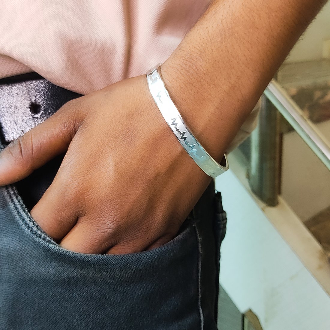 High Polished Stainless Steel Designer Silver Plated Kada for Unisex - Image 2