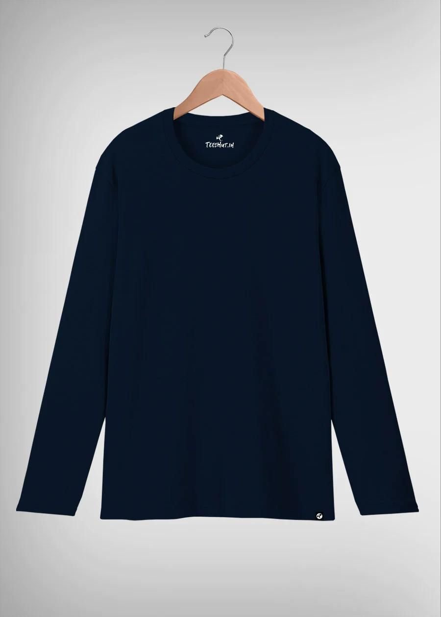 Teeshut Navy Blue Mens Solid Full Sleeves T-shirt - Image 2