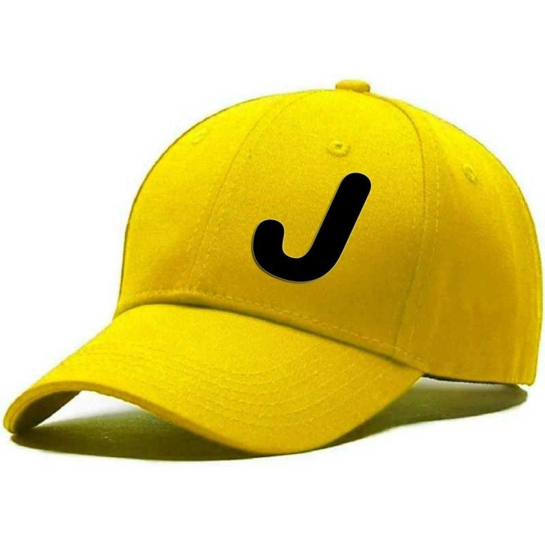 Unisex Plain J Printed Cotton Cap - Yellow (BHC-2215831)