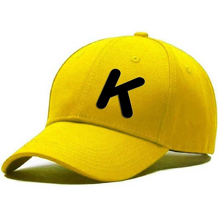Unisex Plain K Printed Cotton Cap - Yellow (BHC-2215826)